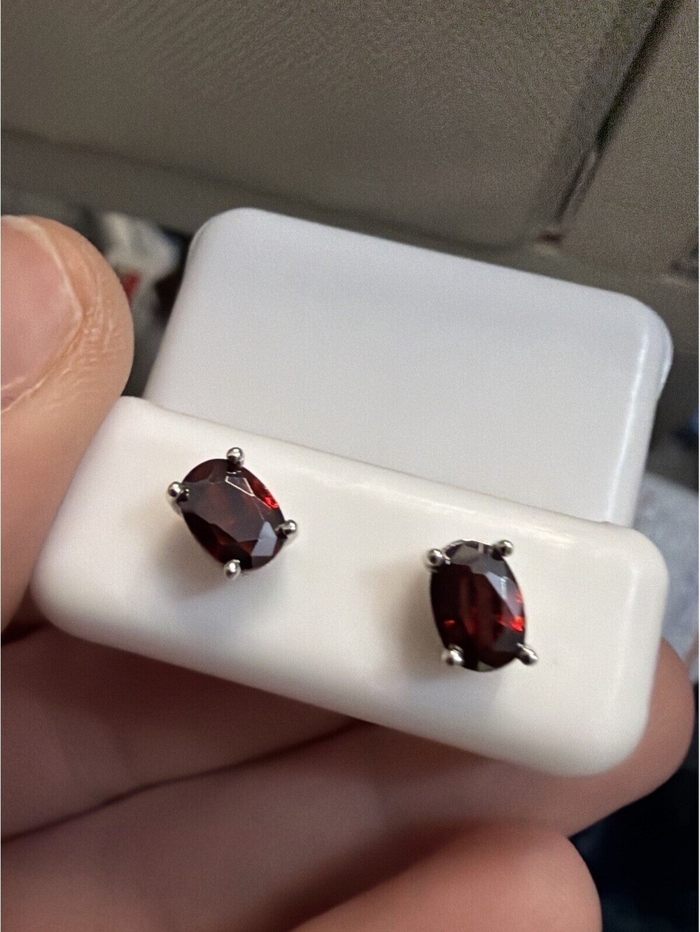 Silver 925 Garnet Gemstone Push Back Stud Earrings